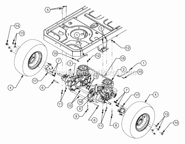 Rear Drive And Wheels Diagram and Parts List for RZT17 17AA5A4G710, 17AA5A4G712 Cub Cadet Lawn Mower